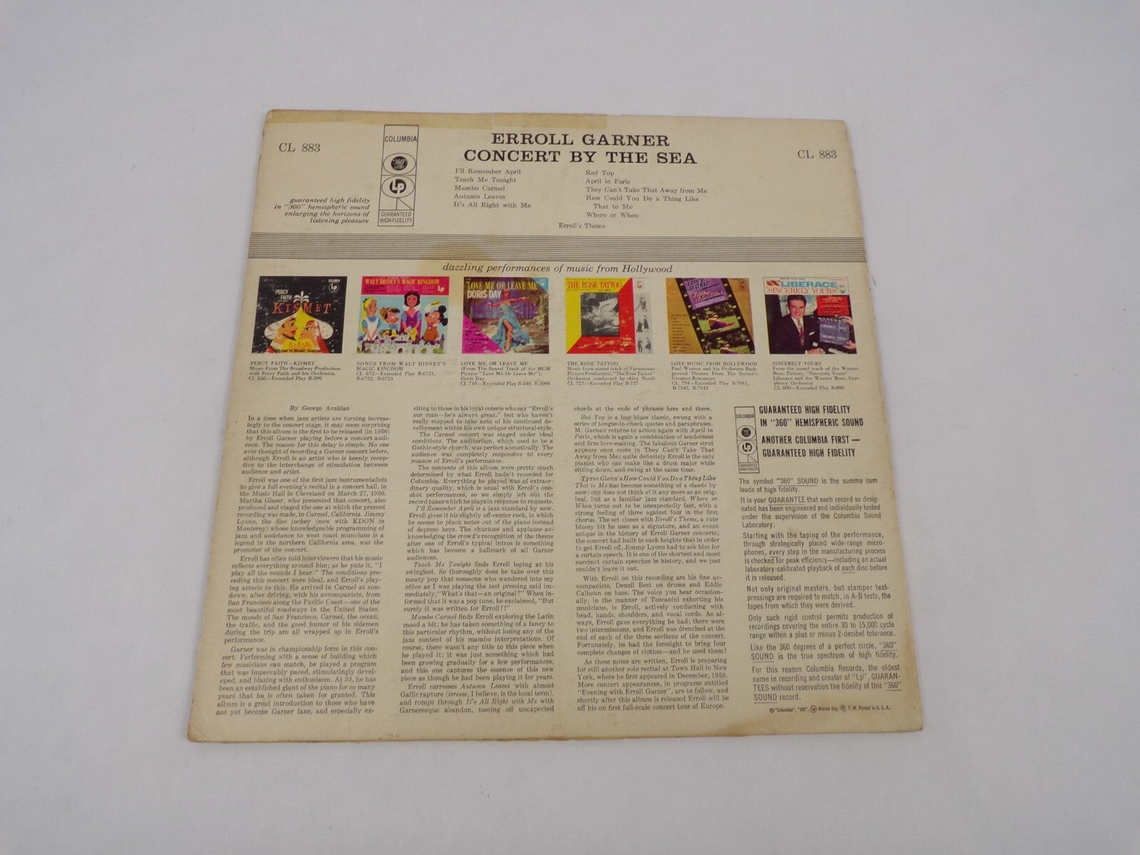 Concert By The Sea Erroll Garner Autumn Leaves Mambo Carmel Vinyl Record
