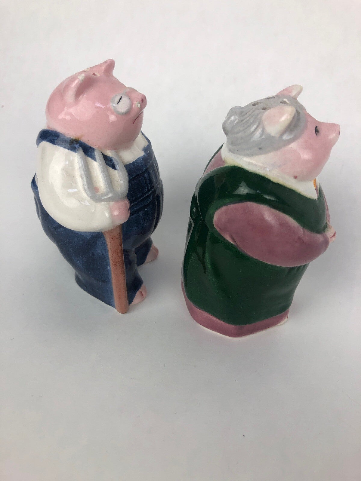 Vintage Farmer Salt and Pepper Shakers - Pigs Pig - American Gothic Portrait