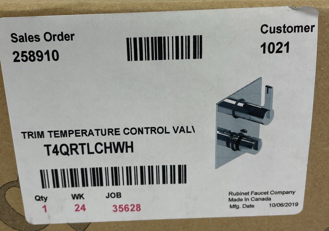 OEM NOS Rubinet Faucet Co. Trim Temperature Control Valve - Made in CANADA