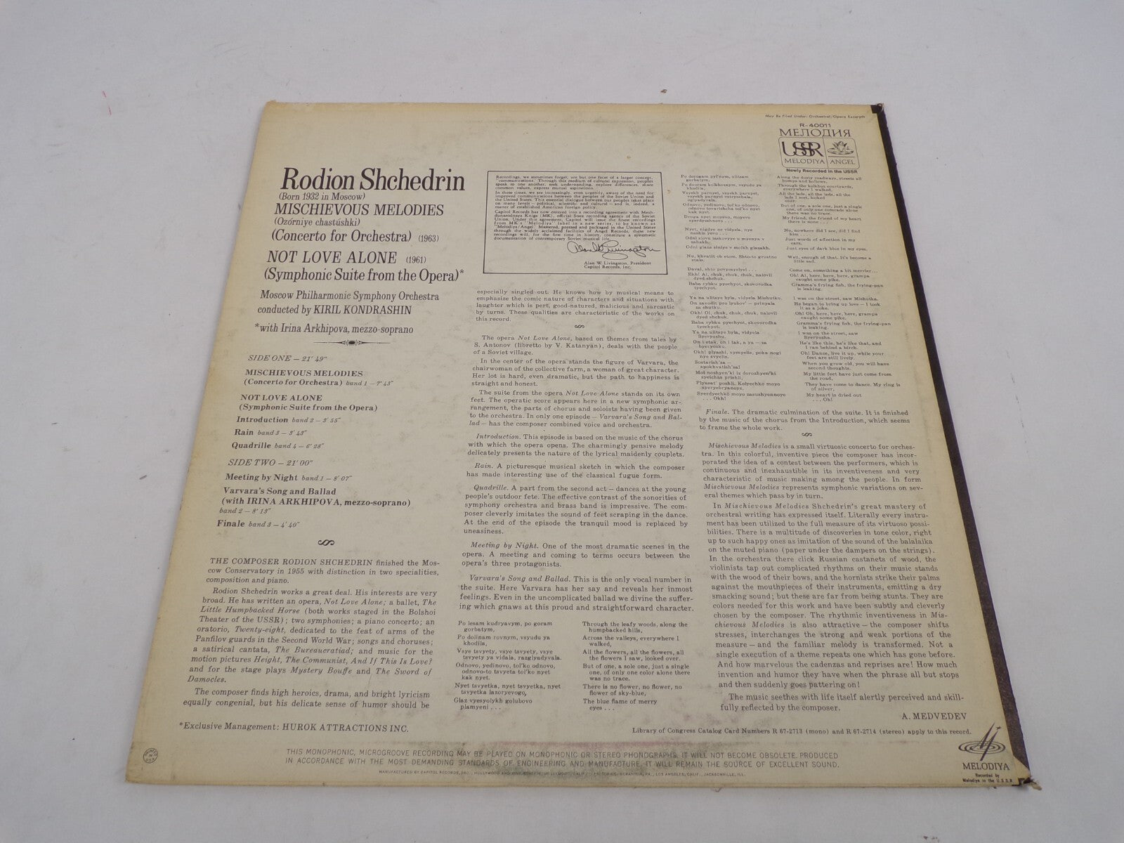 Rodion Shchedrin Mischievous Melodies Not Love Alone Kiril Kondrashin Moscow Phi