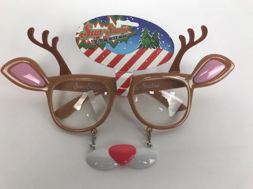 Sunstaches Holiday Reindeer Clear Lens Glasses Christmas Costume Gift !!