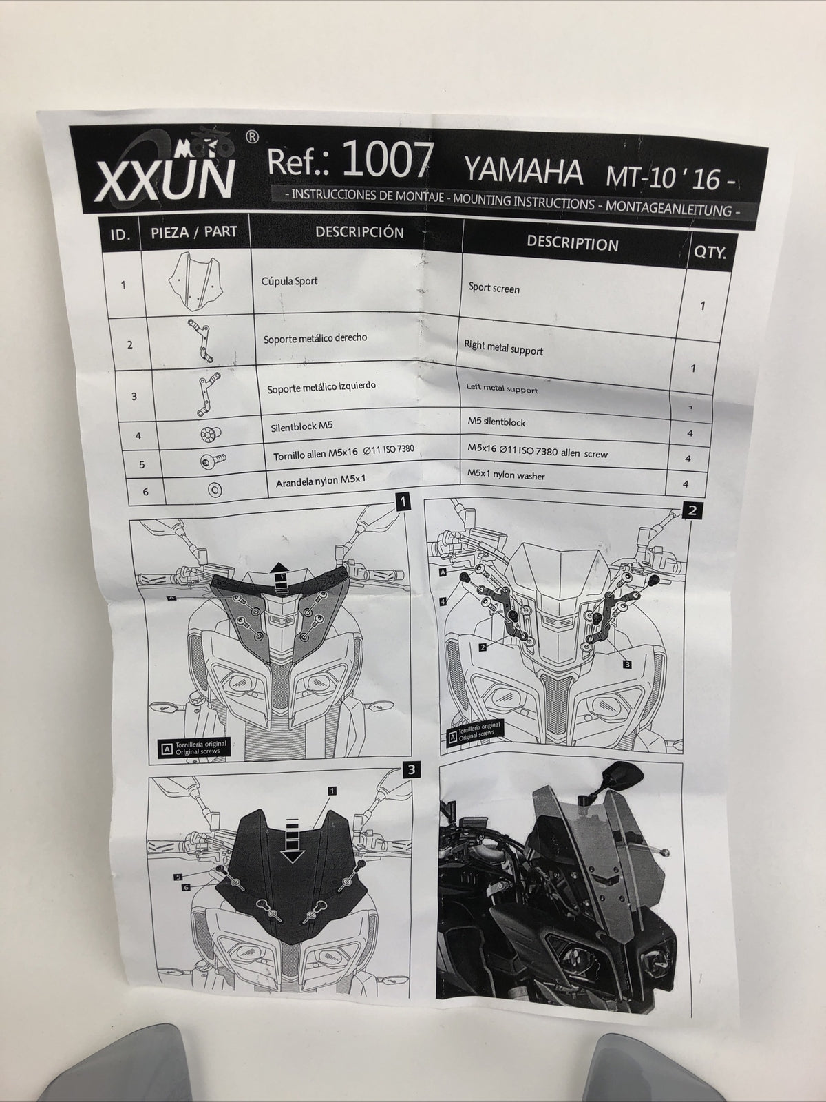 Yamaha MT-10 racing windscreen 2016-2021