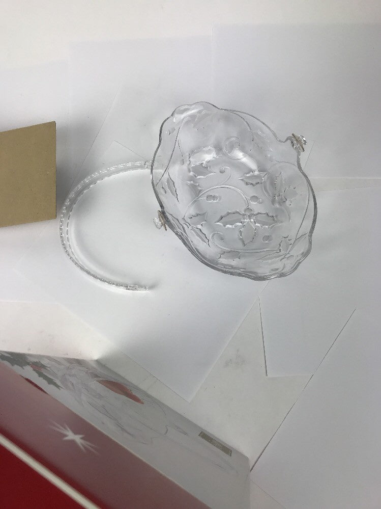 New Mikasa Season's Holly Crystal Bowl Handeled 9 inches WT52/524