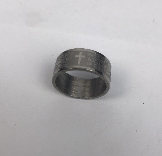 Stainless Steel English Lord's Prayer Hail Marry 3mmBand Ring (Size 5 )