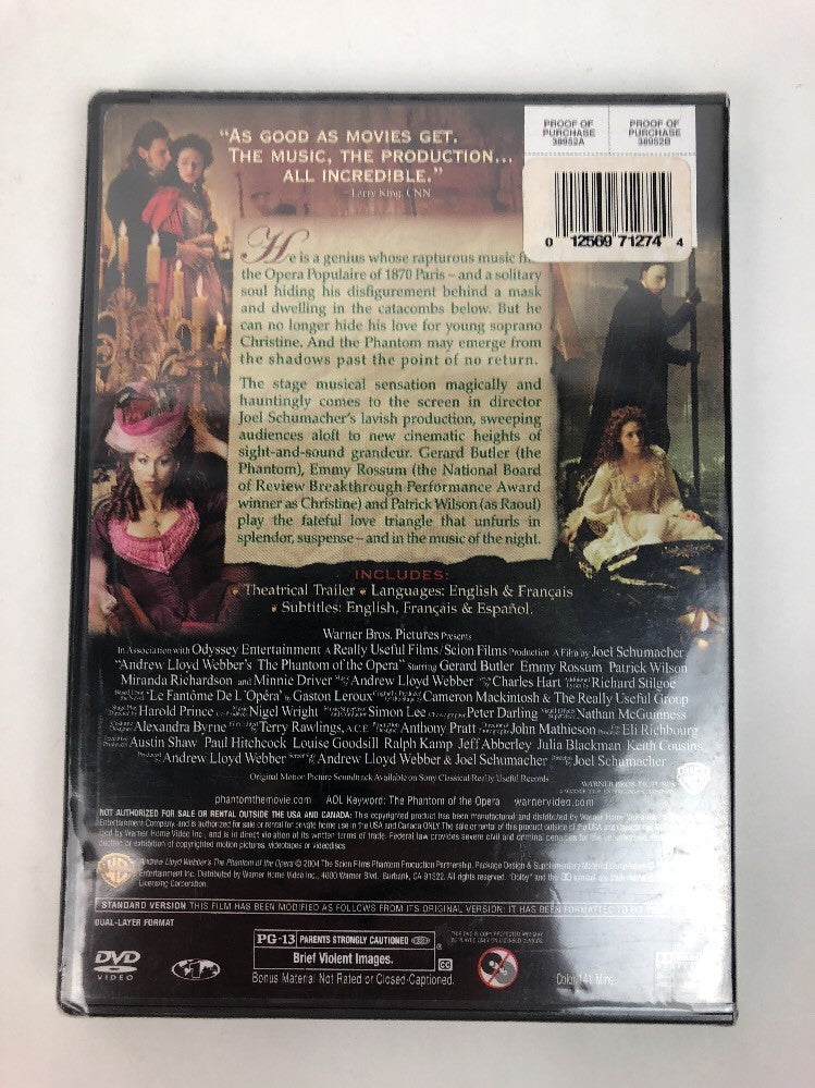 Sealed Andrew Lloyd Webbers Phantom of the Opera DVD Gerard Butler - FSTSHP