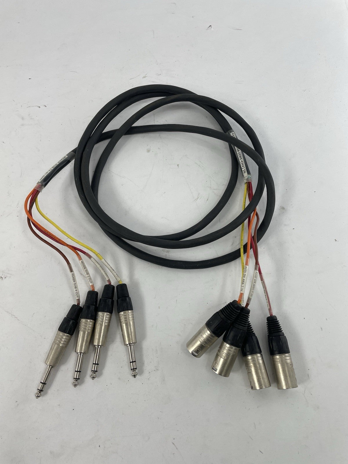 Belden 4 Channel Male 1/4" Phone to 3-Pin Neutrik XLR MALE Snake Cable 9'