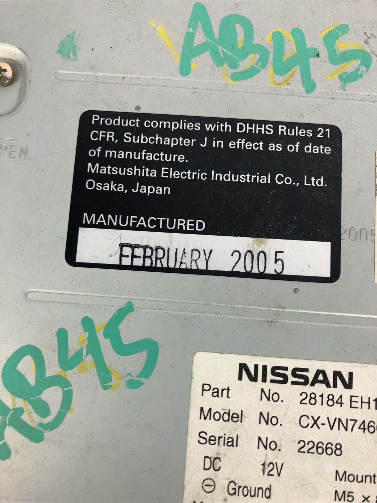 06-10 INFINITI M35 M45 ENTERTAINMENT DVD PLAYER OEM CX-VN7460A