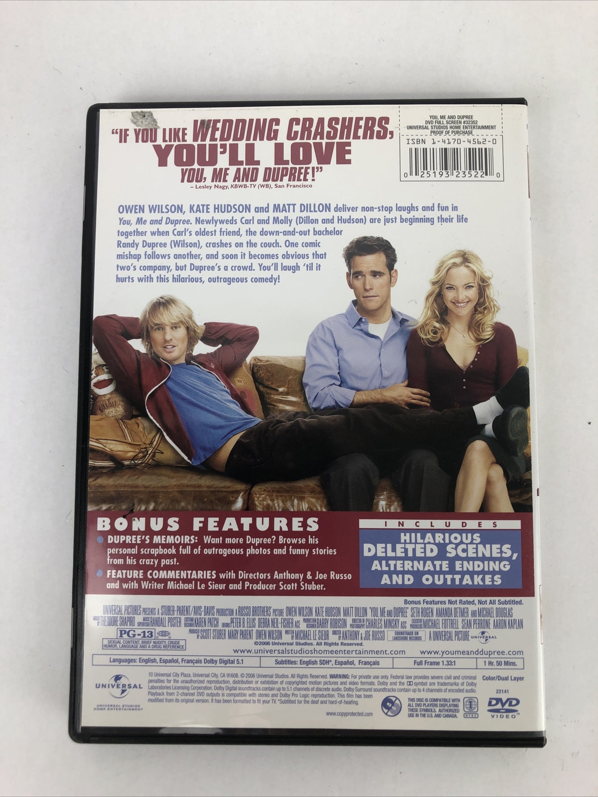 You, Me and Dupree (Full Screen Edition) - DVD - Mint Disc - Owen Wilson