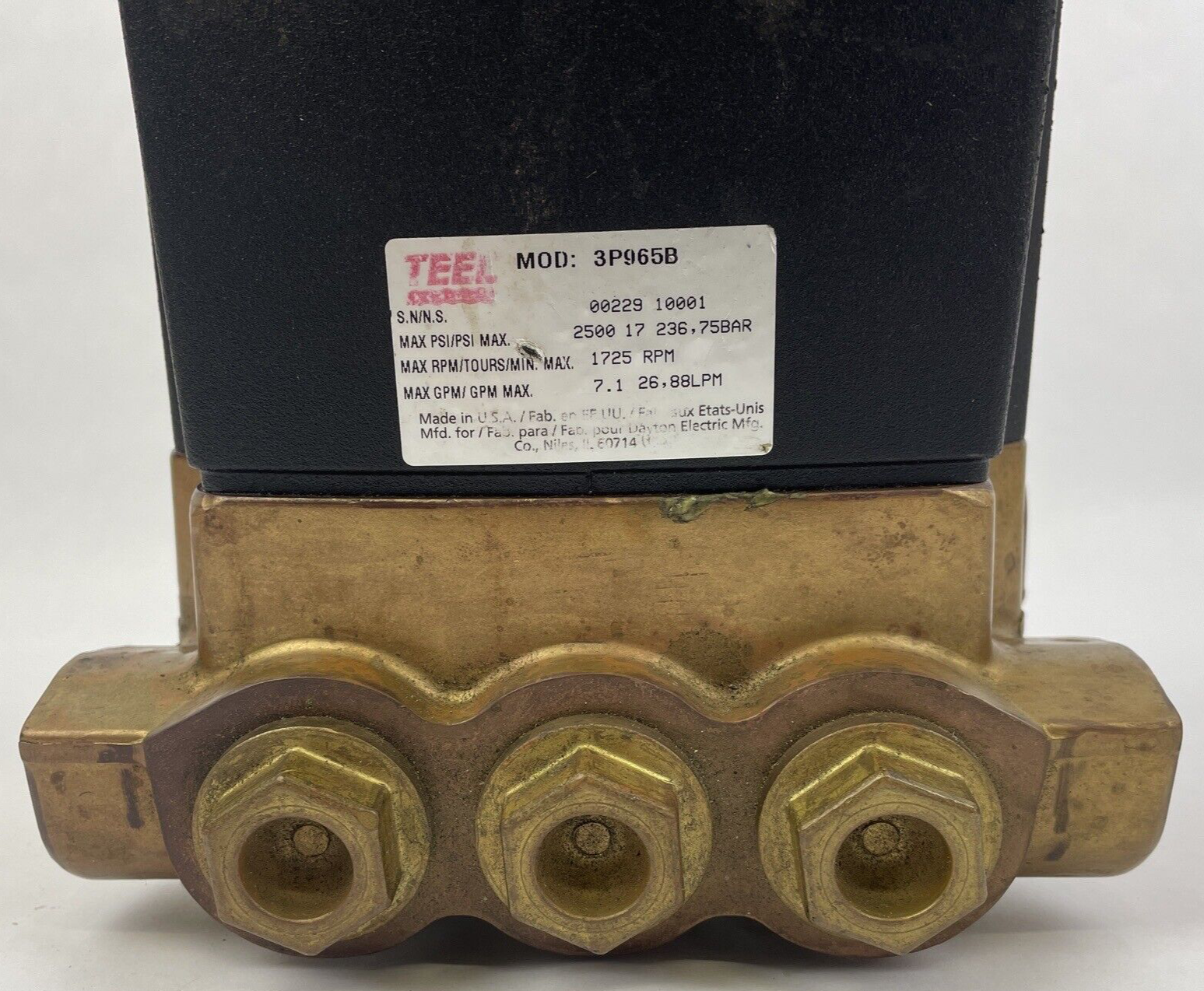 OEM Teel Plunger Pump Model 3P965B - 1725 RPM - 7.1 GPM MAXIMUM - VGC