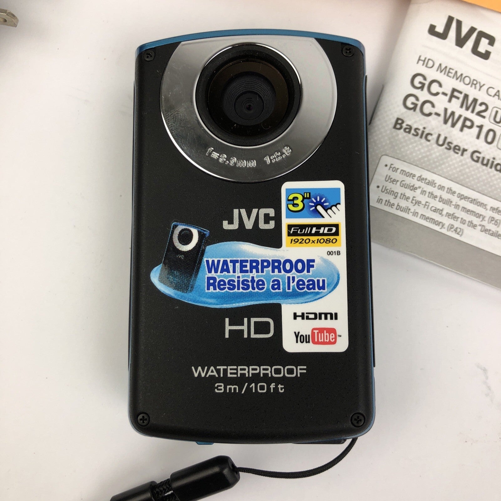 JVC Picsio HD Blue Memory Camera Model GC-WP10AU Charger and Manual - LOOK