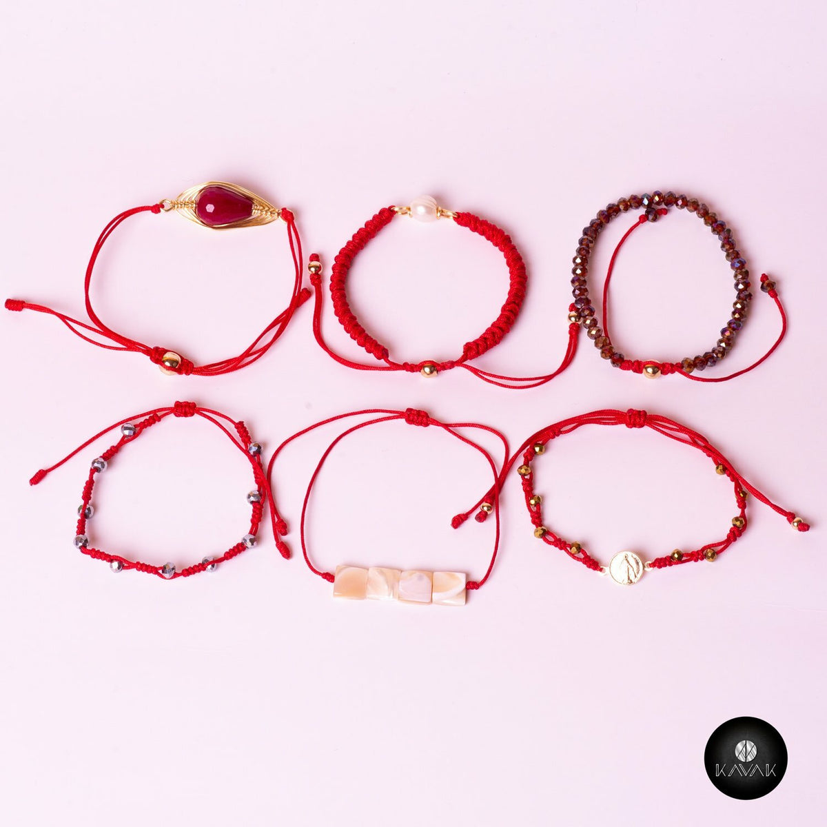 Kavak Handmade women's Girl Red world Crystal Stone Adjustable Bracelet