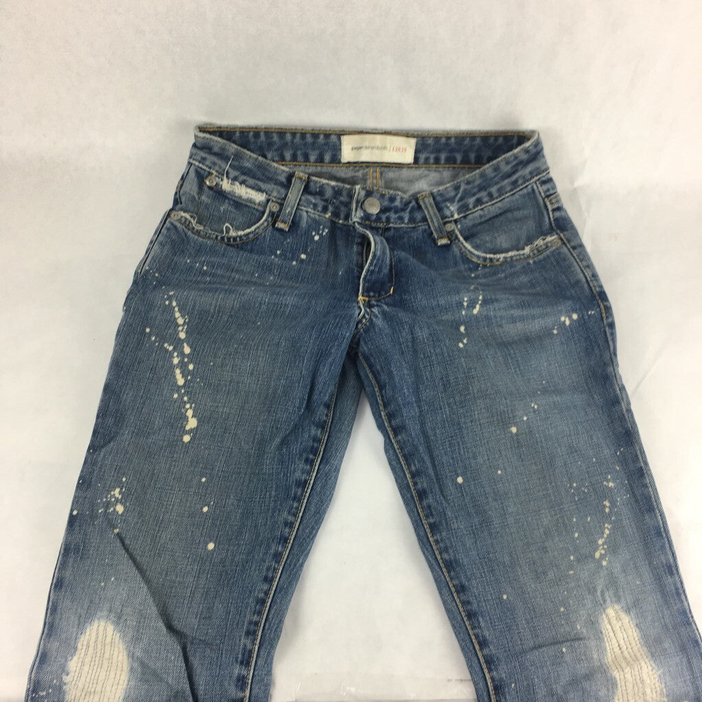 Paper Denim & Cloth Womens Ripper Jeans Blue Paint Splatter Distressed Cotton 26