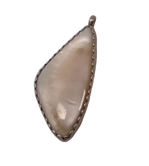 Native American Navajo Sterling Silver 925 Mother of Pearl Necklace Pendant 1.7"