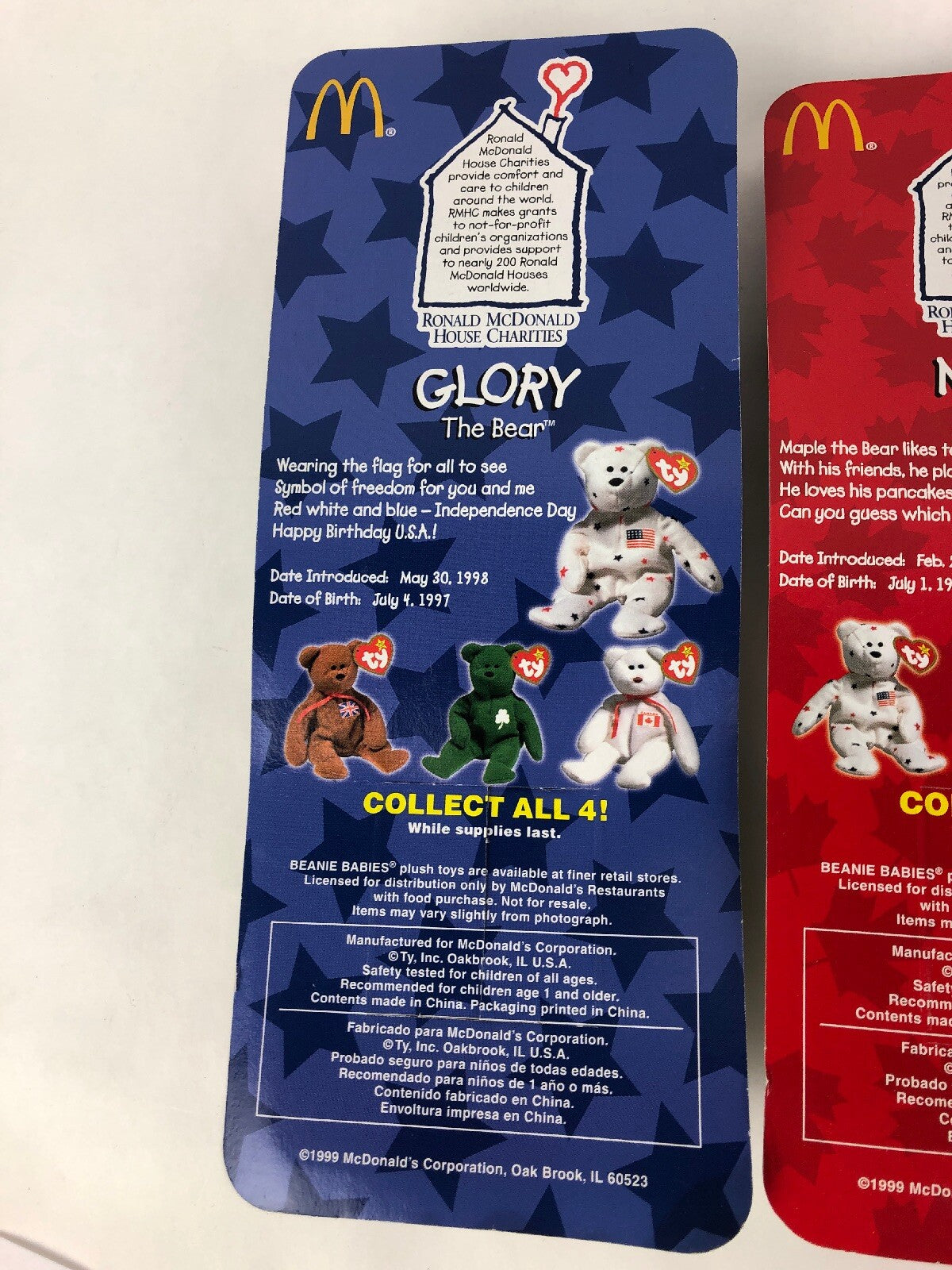 Ty 1999 McDonalds TBB International Bears 4 pc set Glory Britania Erin & Maple