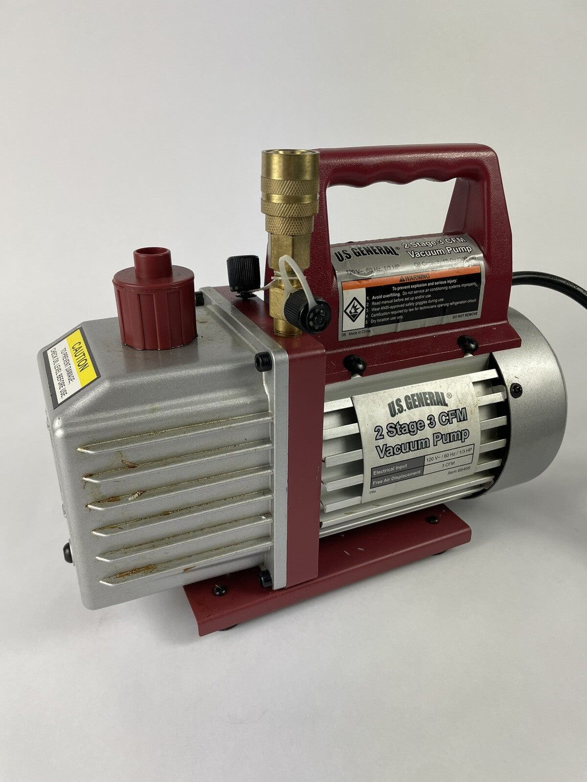 U.S. General 2 Stage 3 CFM Vacuum Pump Item No. 66466
