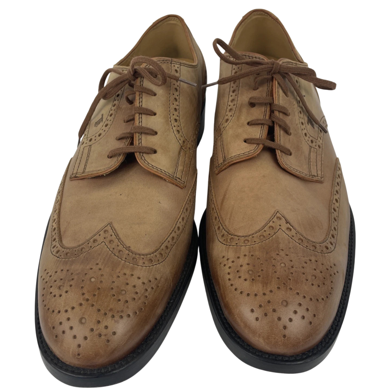 Tods Wingtip Dress Shoes Light Brown Size 10.5 Leather Soles Made in Italy VGC