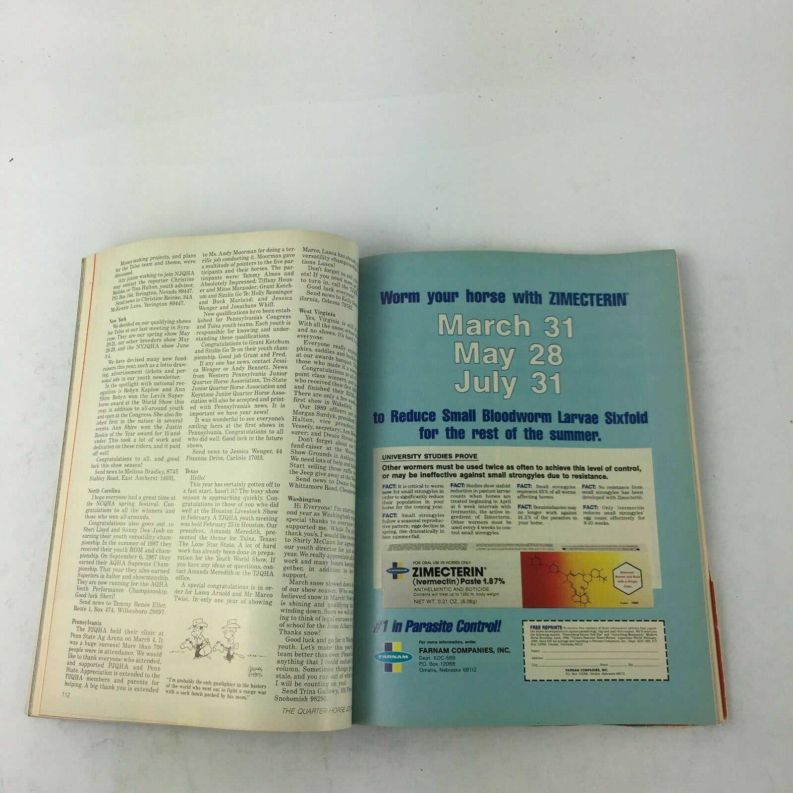 May 1989 The Quarter Horse Journal Magazine Worm your Hourse with Zimecterin