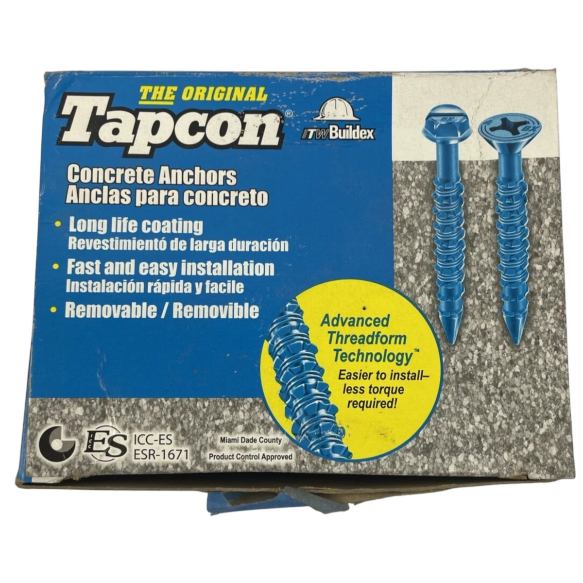 99 x Phillips Flat Head 3/16 x 3-3/4 Concrete Masonry Screw Tapcon Anchor & Bit