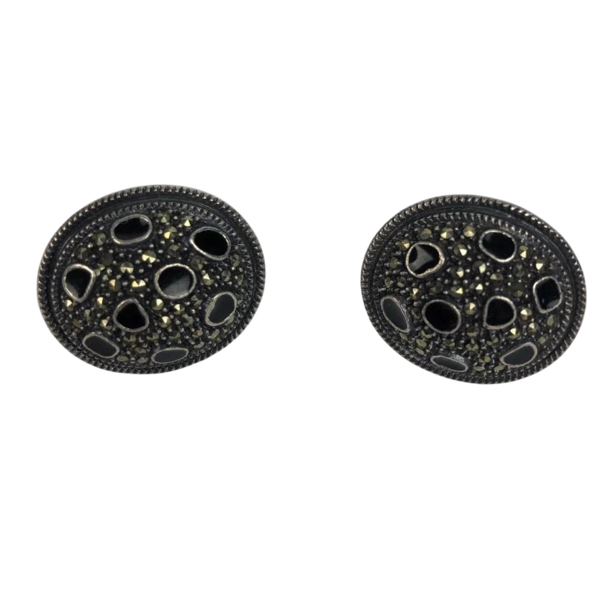 Judith Jack Sterling Silver Ear Rings Black Onyx Beautiful Sparkle Shine - LOOK
