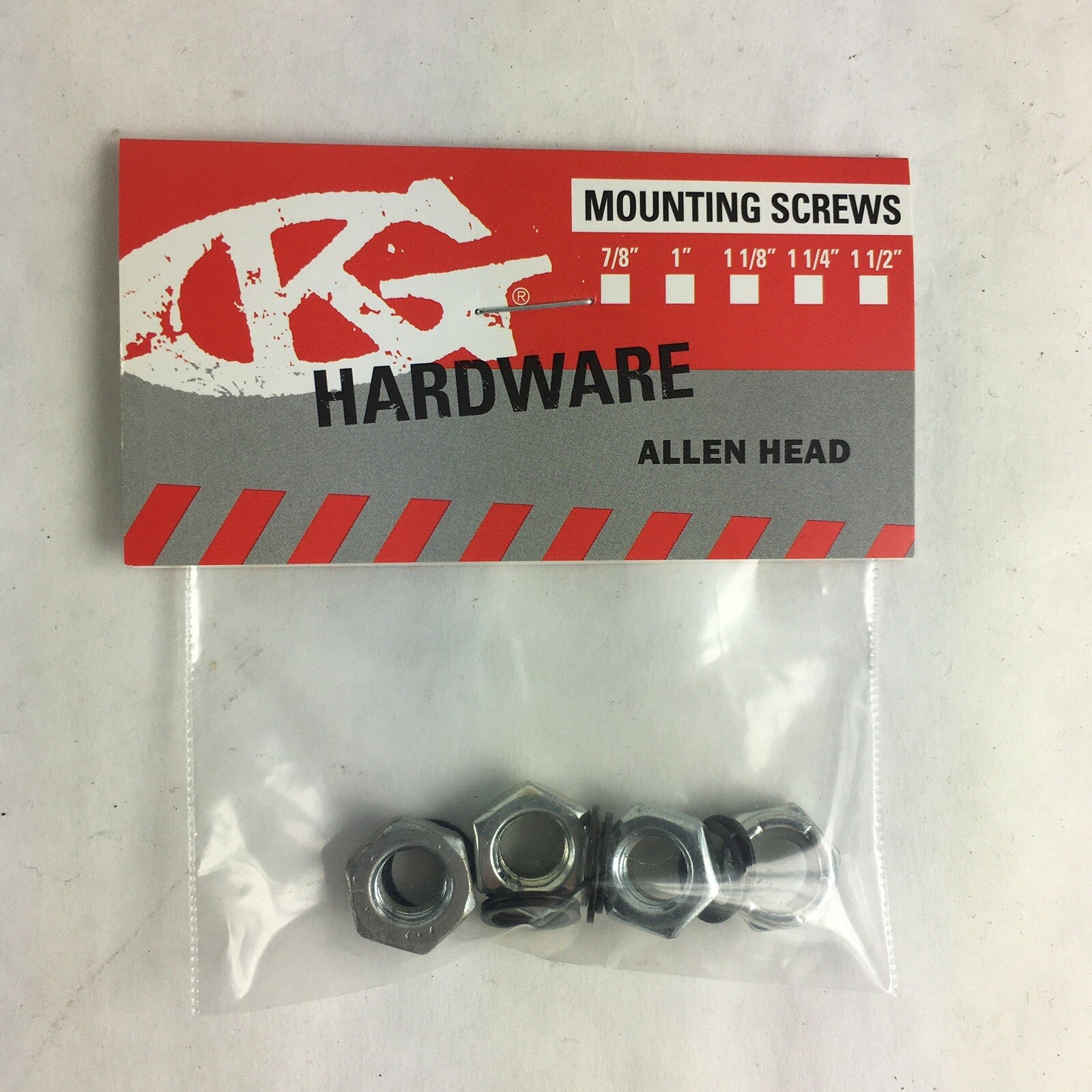 Grind King skateboard truck axle hardware kit with lock nuts, washers, and speed rings for truck maintenance and wheel installation.