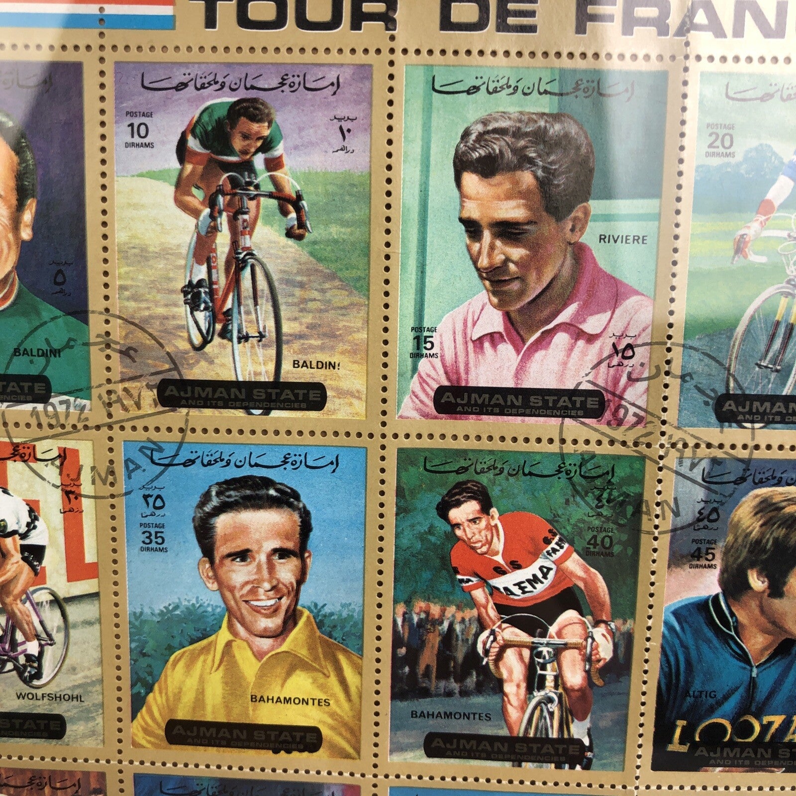 AJMAN STATE 1972 TOUR DE FRANCE CYCEL RACERS COMPLETE SET OF 20 SHEET OF STAMPS