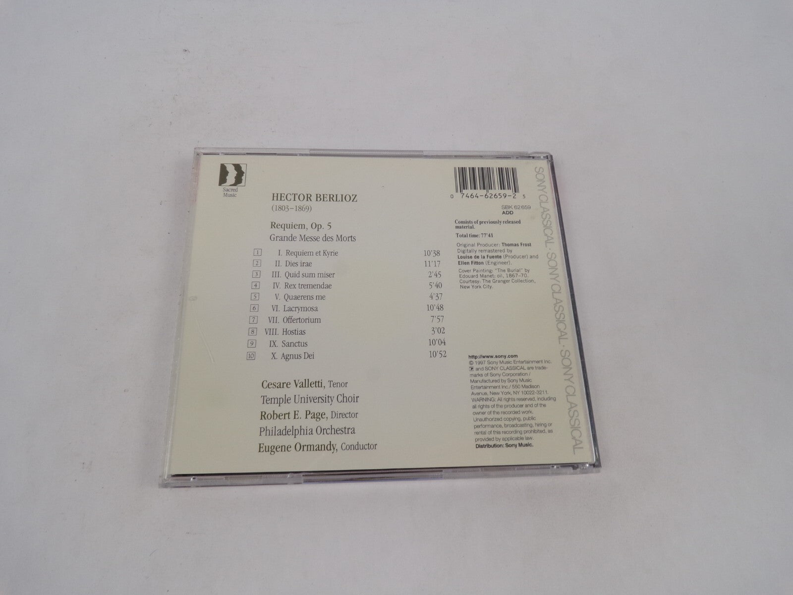 Berlioz Requiem Cesare Valletti Temple University Choir Philadelphia OrchesCD#70