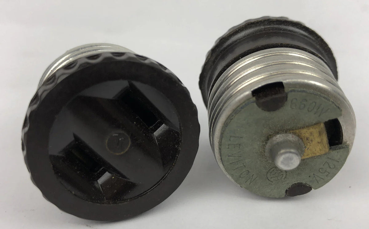 2 x Outlet to Medium Base Light Socket Adapter Brown 125V 660W LEVITON LOOK