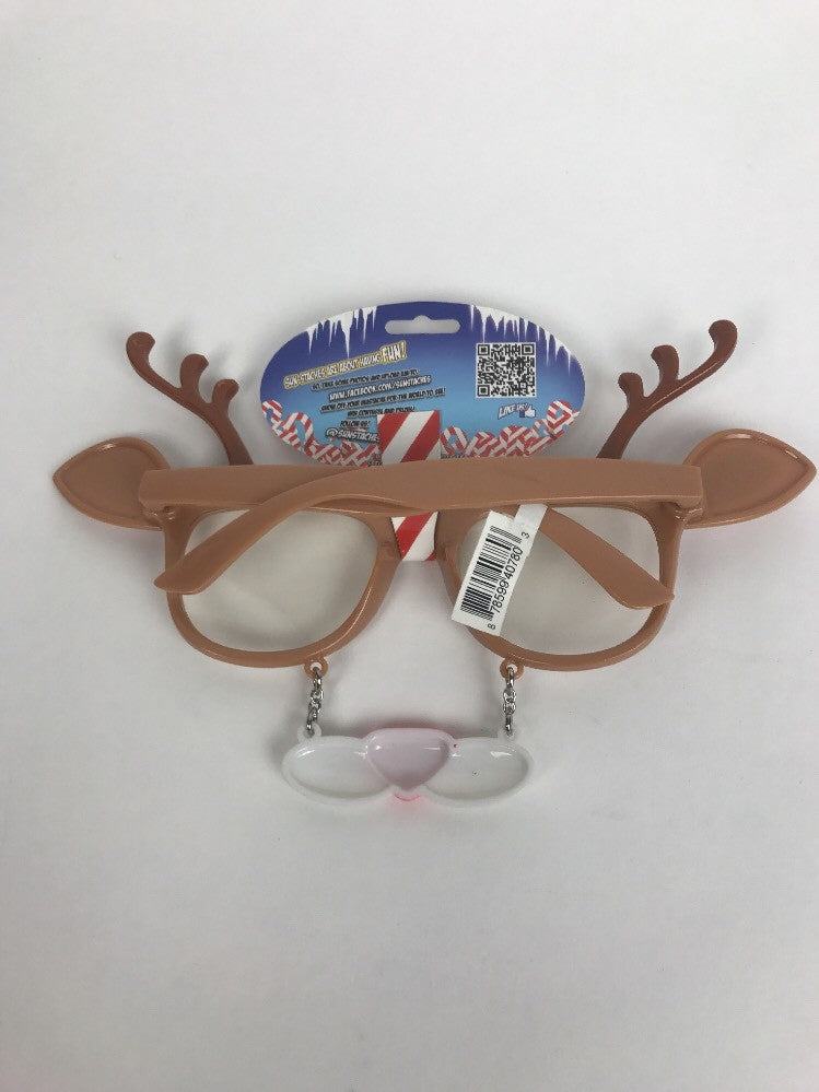 Sunstaches Holiday Reindeer Clear Lens Glasses Christmas Costume Gift !!