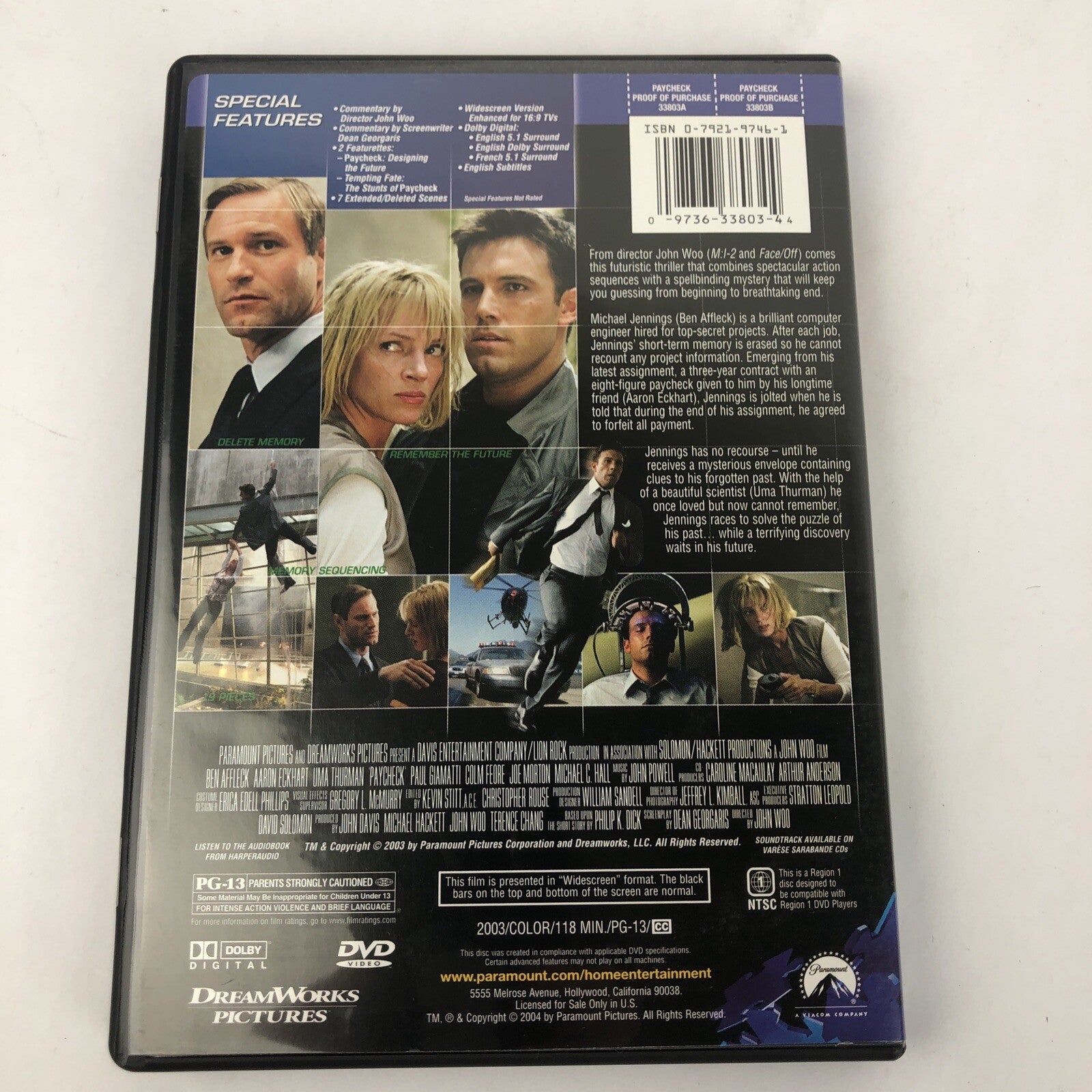 Paycheck (DVD, 2004, Widescreen, Special Collector's Edition) Mint Condition