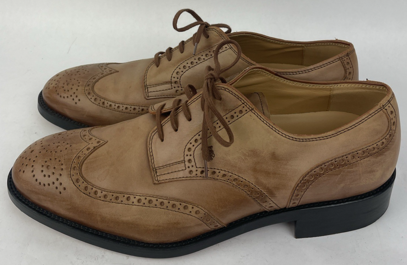 Tods Wingtip Dress Shoes Light Brown Size 10.5 Leather Soles Made in Italy VGC