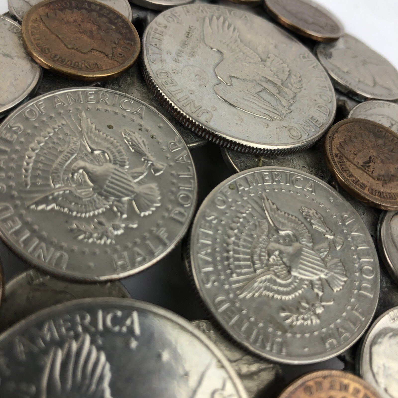 Vintage Coins Cluster Belt Buckle 1897-1907 Penny Silver Dollar Half Dollar Folk