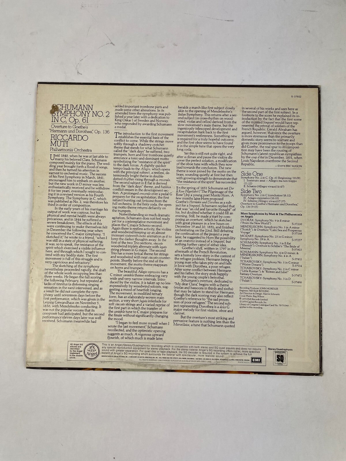 Schumann Symphony Riccardo Muti Adagio Expressivo Scherzo Vinyl Record