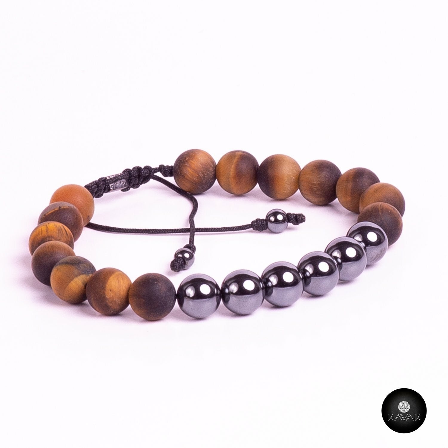 Kavak Handmade Men's Bracelet Genuine Tiger eye stone Acerina beads