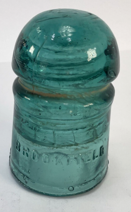Antique Glass Pony Insulator - W Brookfield CD 102 Aqua Blue Green - #1