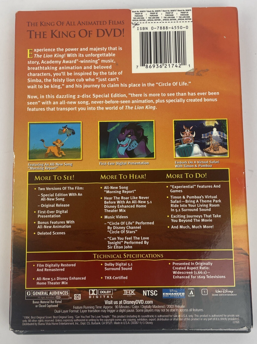 The Liong King: Special Edition (2xDVD, 2003, Disney) W Snap Sleeve NEW & SEALED