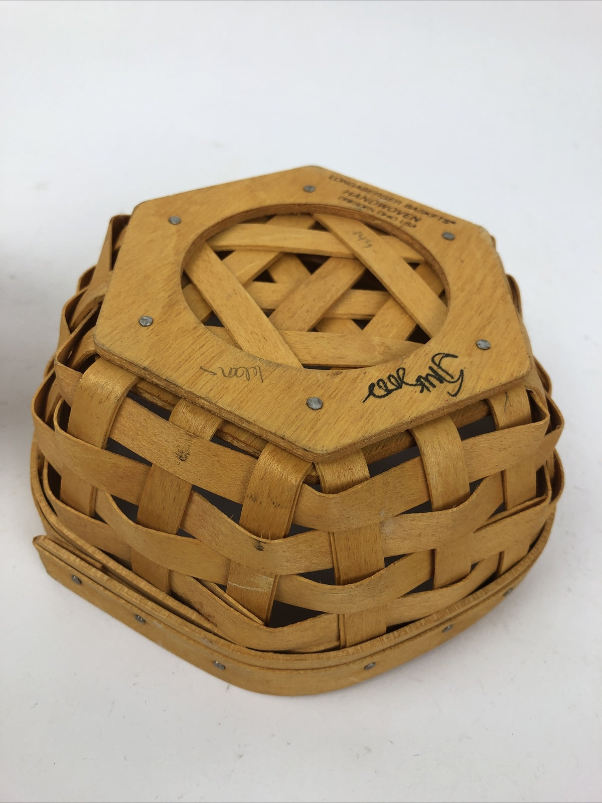 2 x Vintage Longaberger Baskets Two Small 1 With Floral Liner Dresden Ohio USA