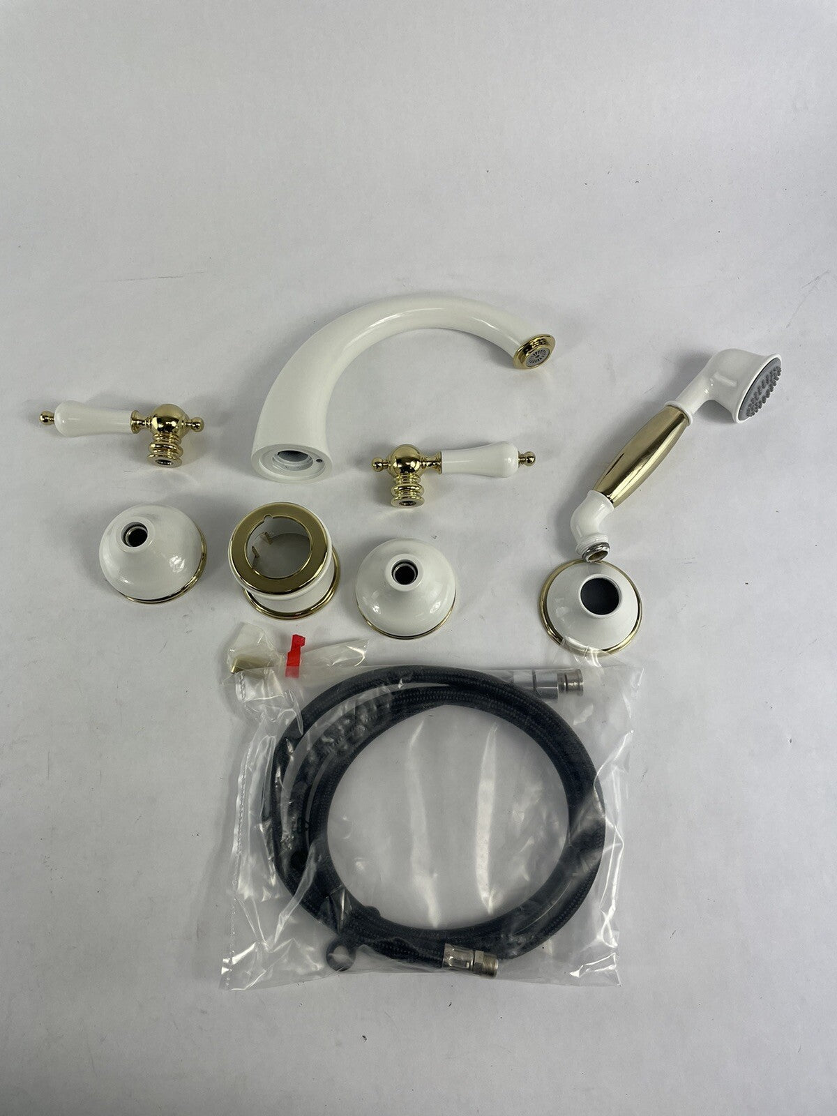 Rubinet Roman tub faucet trim set gold and white with hand shower T5HRBRJLWHBB