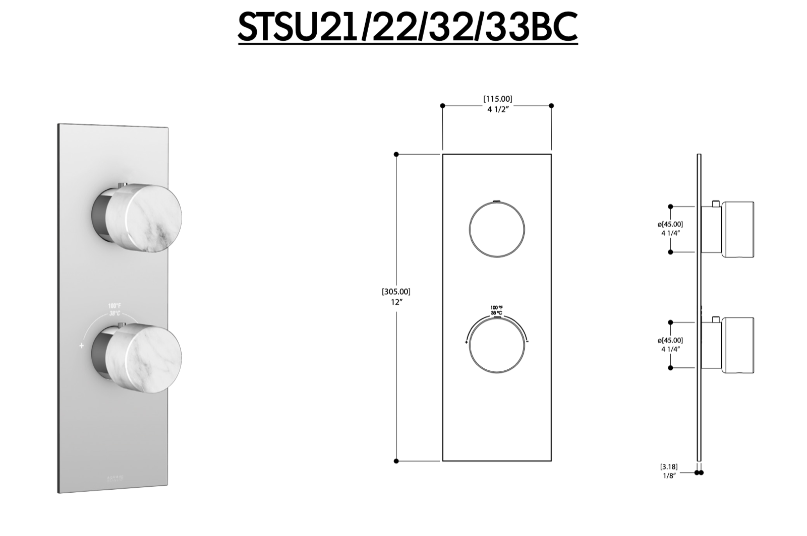 Aquabrass Marmo square trim set Marble handle for thermostatic valve 12123 2-way
