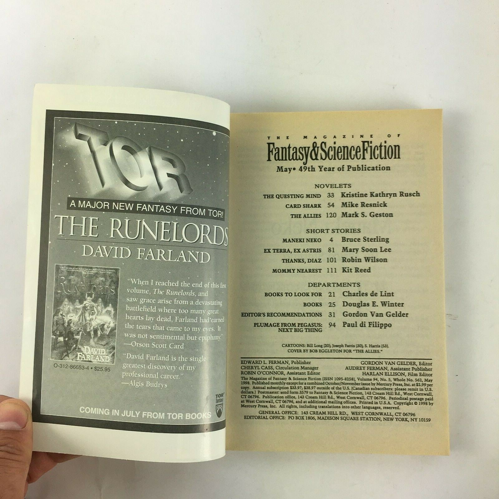 May Fantasy & Science Fiction Magazine The Allies Mark GestonBruce SterlingRobin