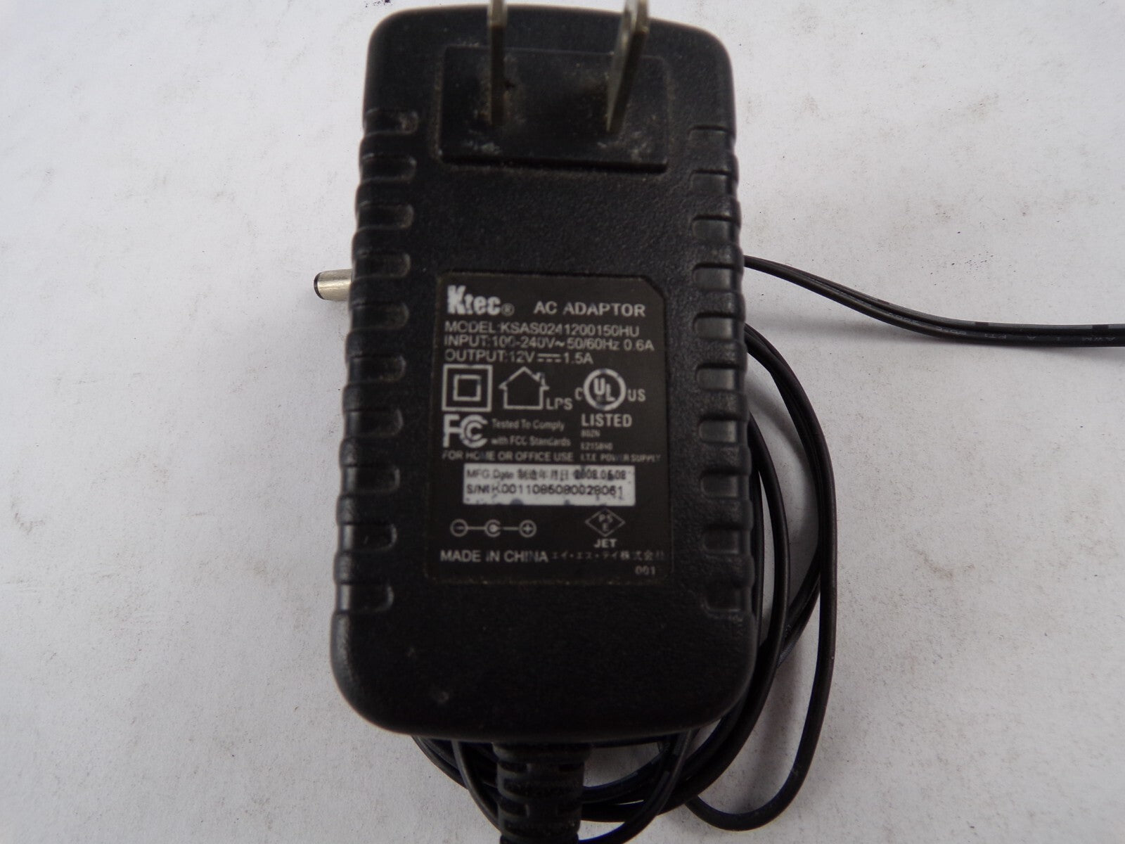 Geniune Ktec KSAS024120050HU Output 12 V 1.5 A Power Supply Adapter A56
