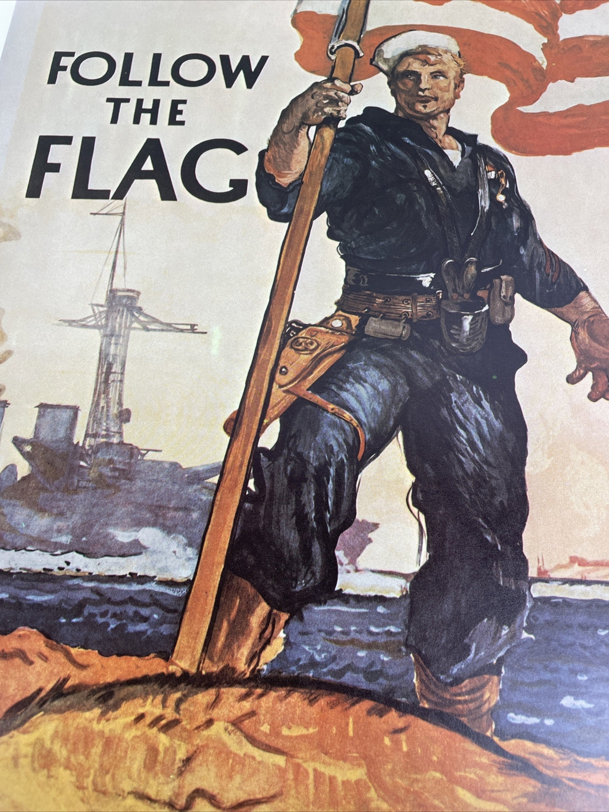 VINTAGE - U.S. Navy Recruitment Poster " FOLLOW THE FLAG " MILITARY 16" x 20"