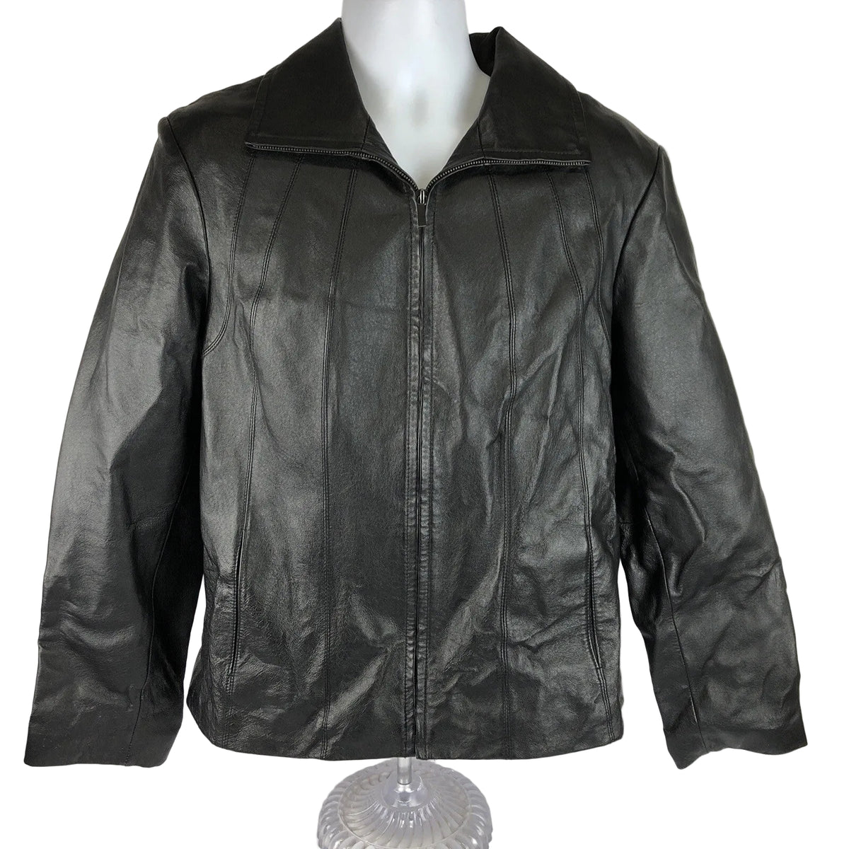 Vintage East 5th Genuine Leather Jacket Women’s XL Black Zip Front Lined Coat