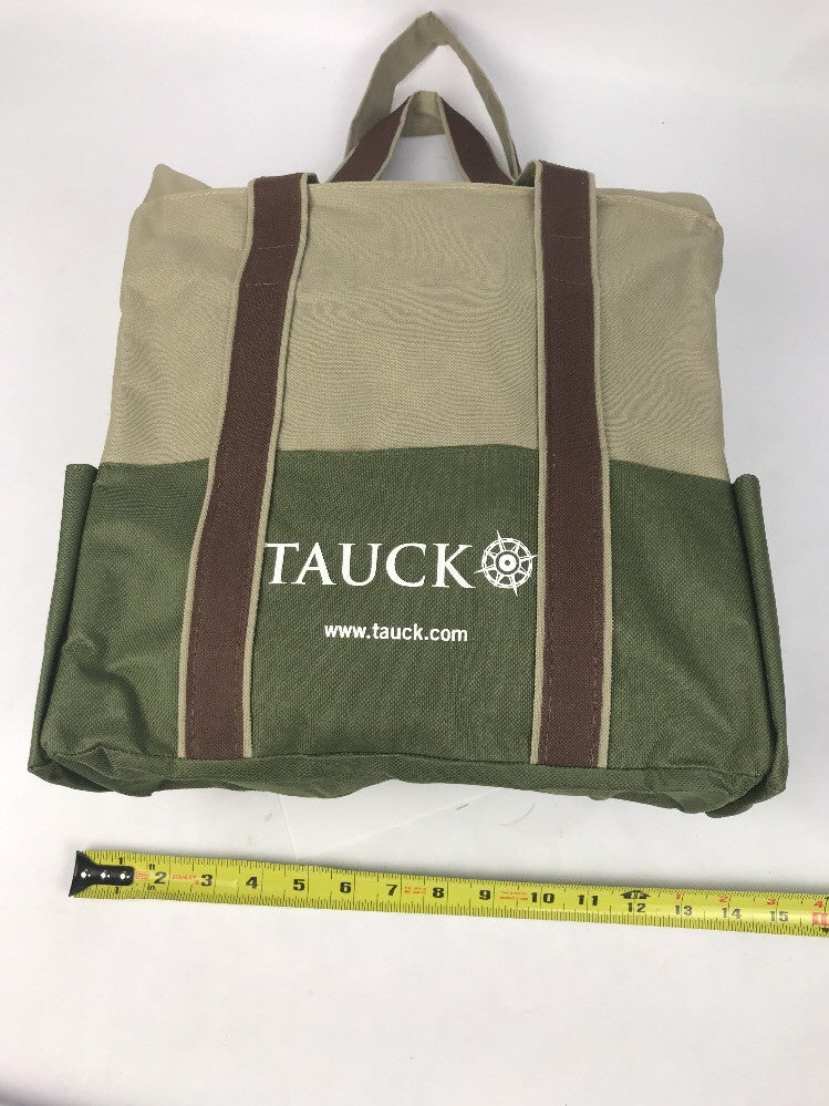 Tauck Tours Cloth Travel Bag Forrest Green Brown / Beige Zipper Beach Grocery Eu