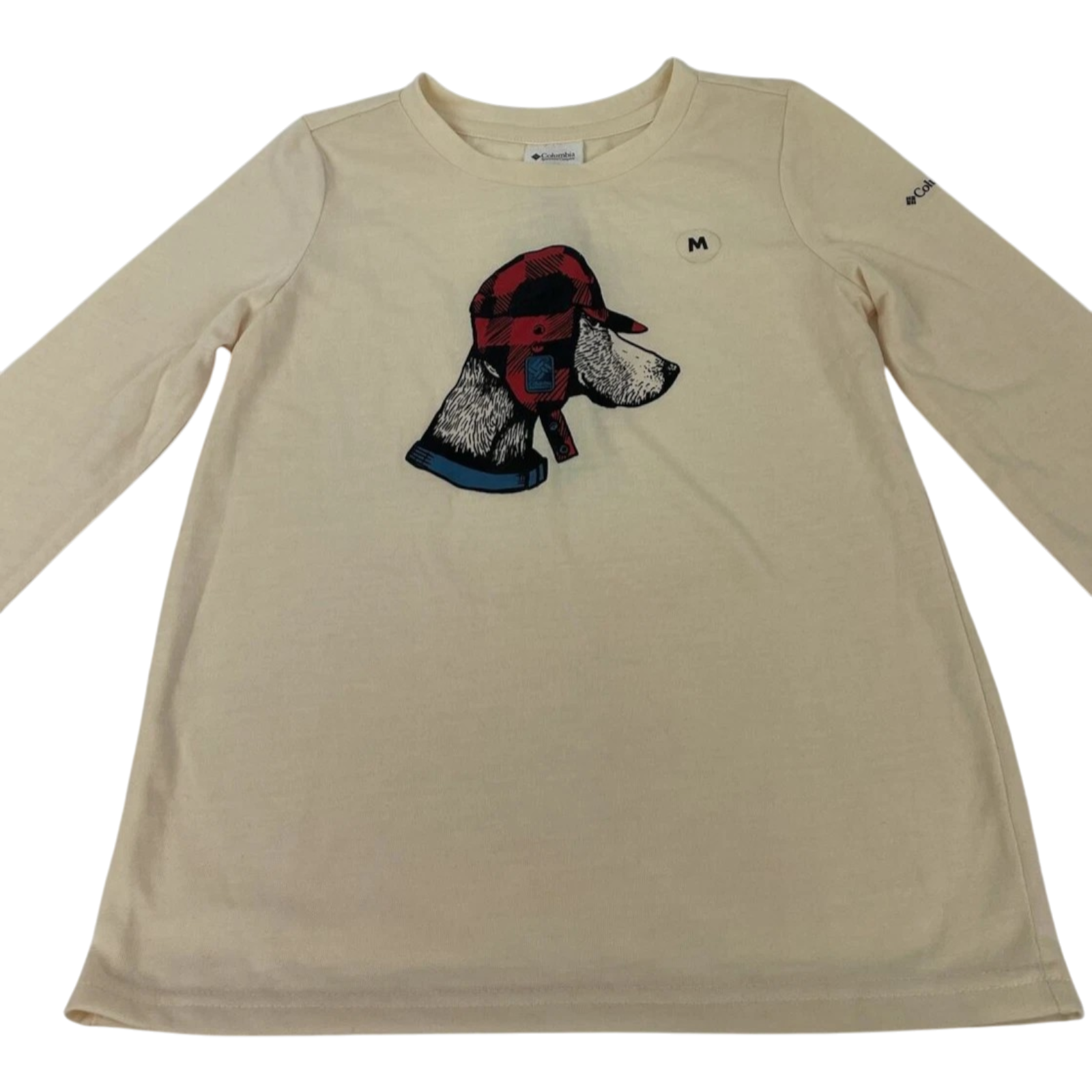 Columbia Dog w/ Hat Cream Long Sleeve Shirt Youth Girls Size Medium (7/8)