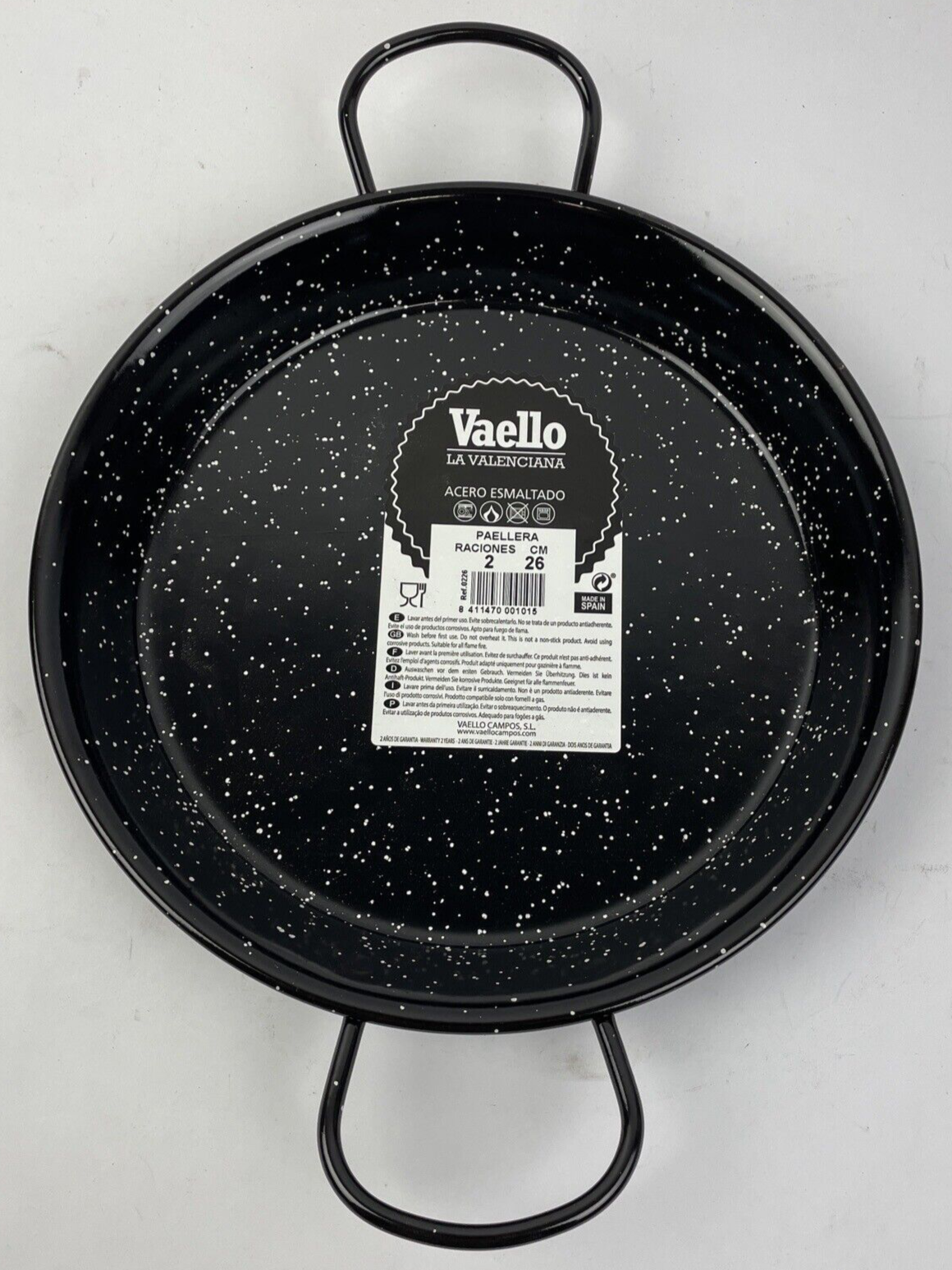 Paella Pan VAELLO LA Valenciana Paellera ferro 2 manici martello 26cm 10" Spain