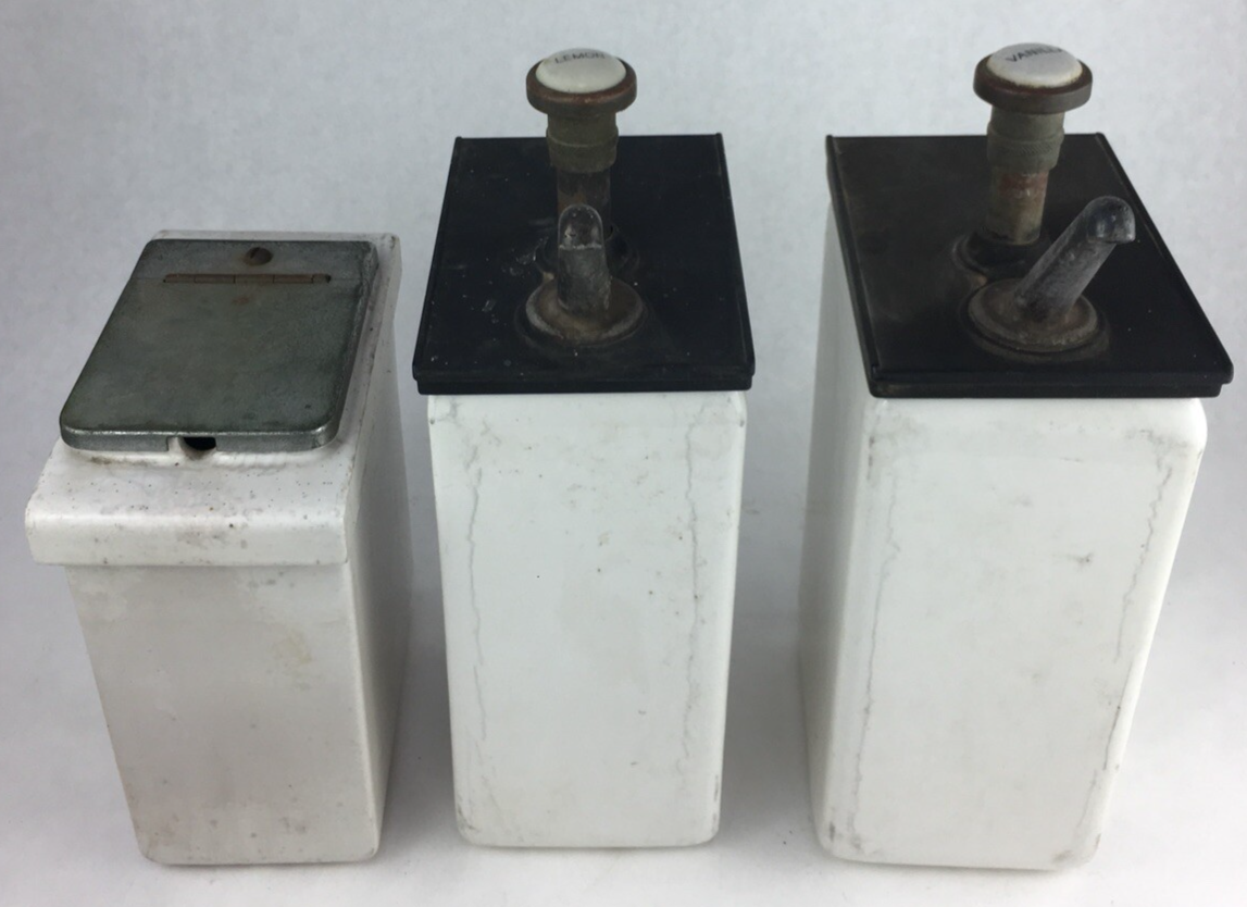 Vintage / Antique Porcelain Ice Cream Soda Fountain Topping Dispenser Lot RARE