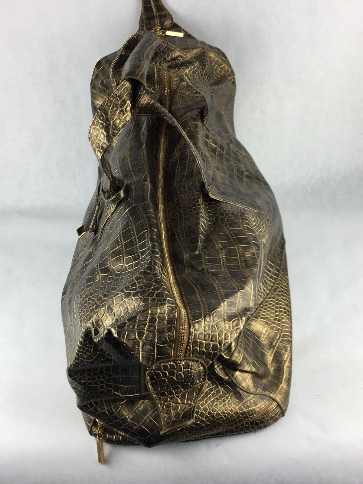 The Find - Gold Faux Leather Crocodile Embossed Travel Bag Wheels Handbag