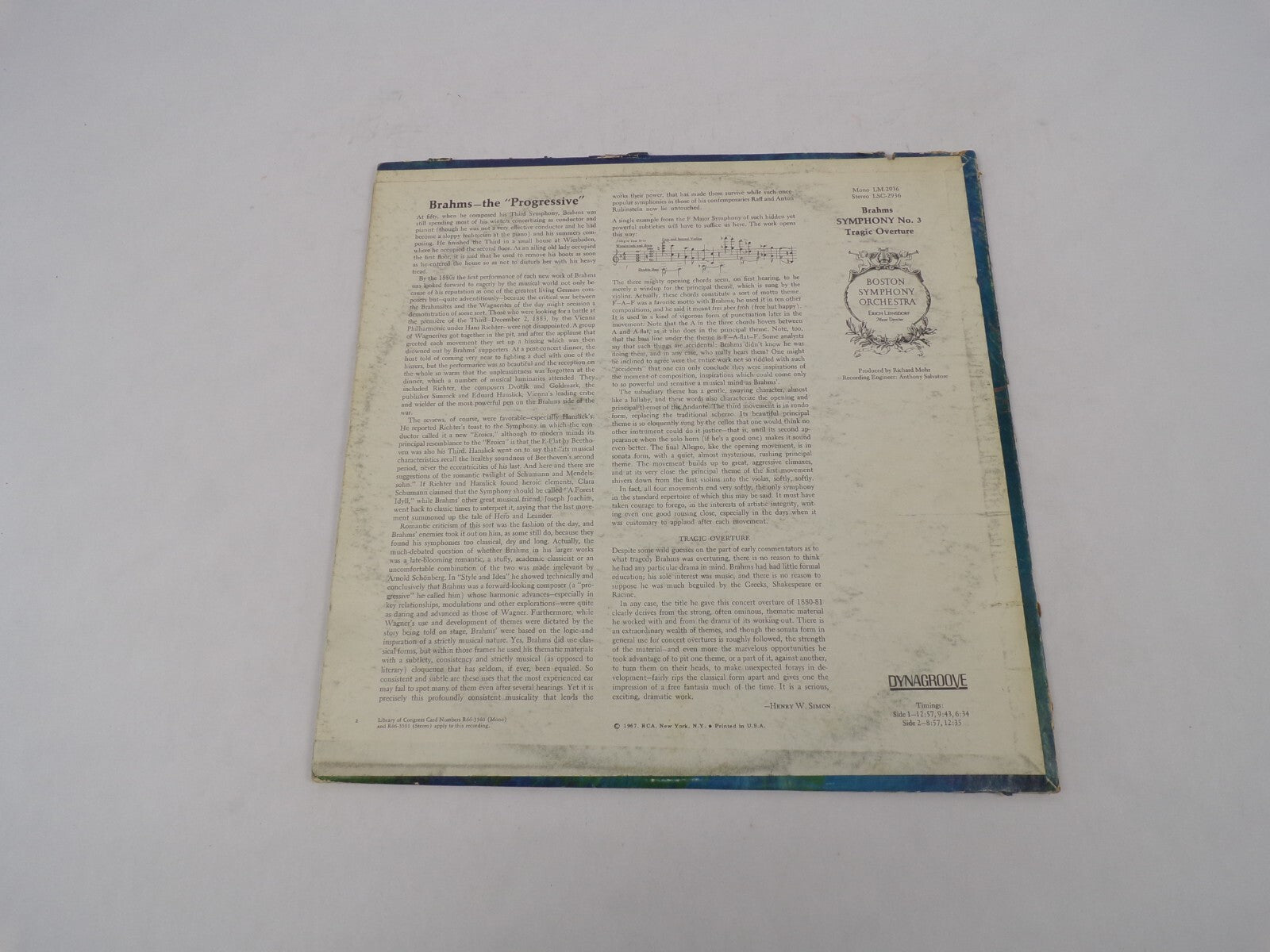 Brahms Symphony No.3 Andante Allegro Con Brio Poco Allegretto Vinyl Record