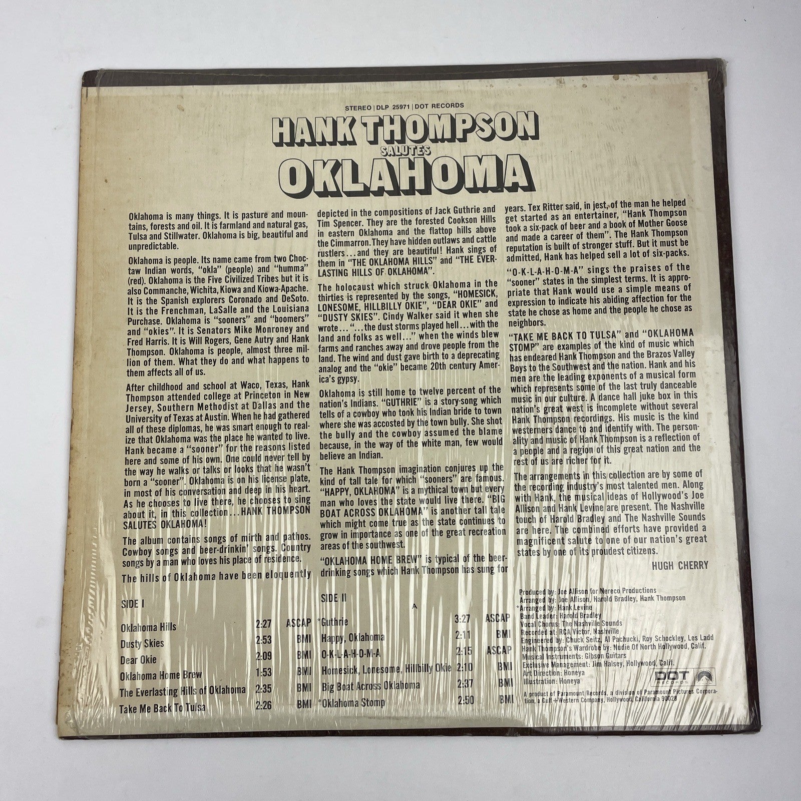 HANK THOMPSON : Salutes Oklahoma DOT 12" LP 33 RPM DLP 25071 VGC