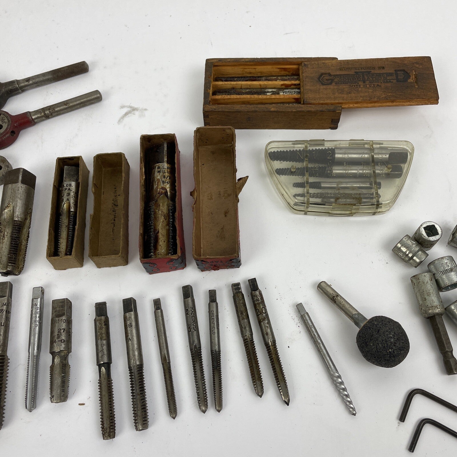 Vintage Tap & Die Mixed Lot 75 + Greenfield West Germany R&N Handle w Case LOOK